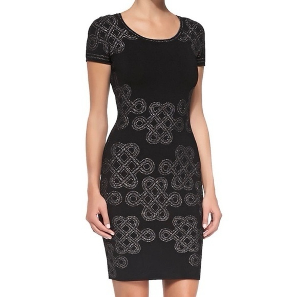 DIANE VON FURSTENBERG black silver metallic fitted bodycon dress Size Small